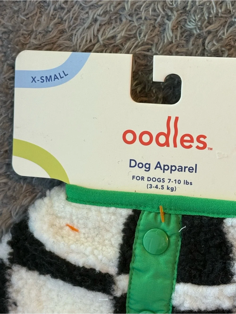 Oodles Black & White Check Sherpa Dog Jacket Green Trim X-Small 7-10 Pounds